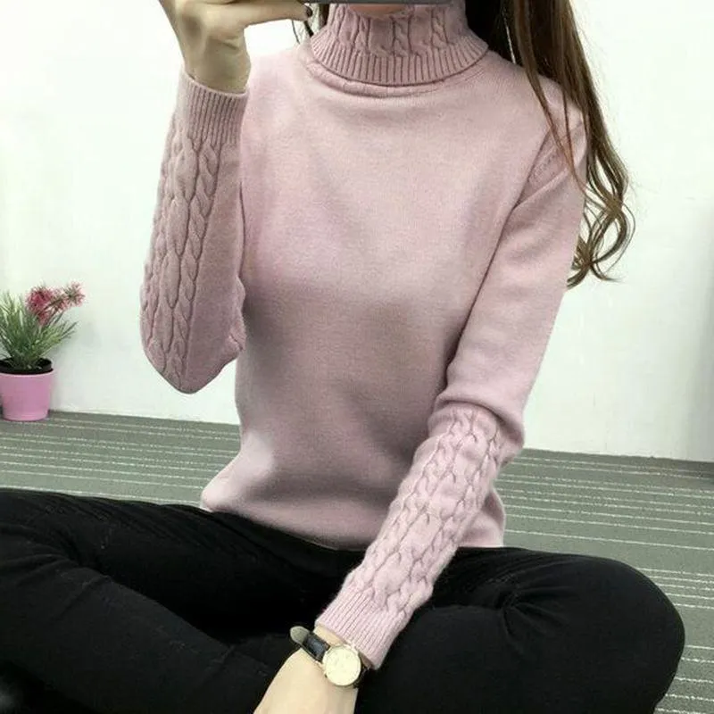 Thick Warm Turtleneck  Pullover Knit Long Sleeve Cashmere Sweater