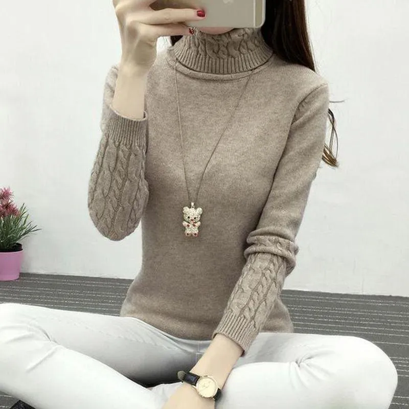 Thick Warm Turtleneck  Pullover Knit Long Sleeve Cashmere Sweater