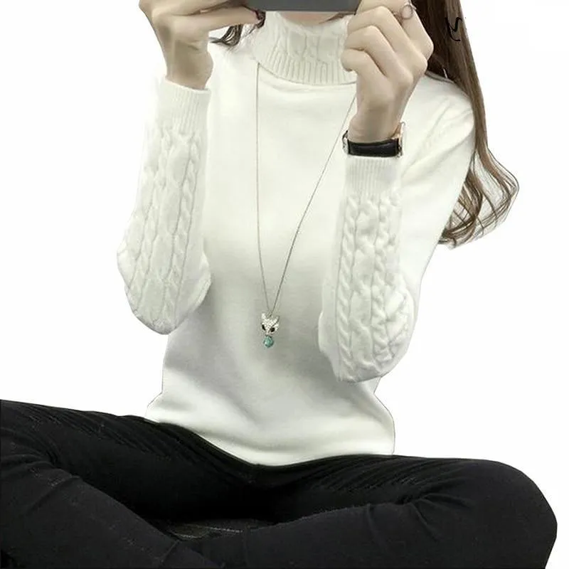 Thick Warm Turtleneck  Pullover Knit Long Sleeve Cashmere Sweater