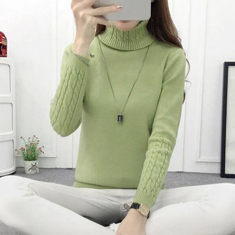 Thick Warm Turtleneck  Pullover Knit Long Sleeve Cashmere Sweater