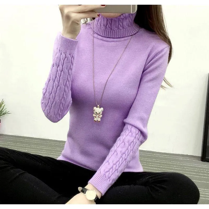 Thick Warm Turtleneck  Pullover Knit Long Sleeve Cashmere Sweater