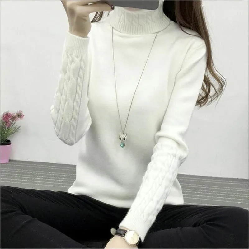 Thick Warm Turtleneck  Pullover Knit Long Sleeve Cashmere Sweater