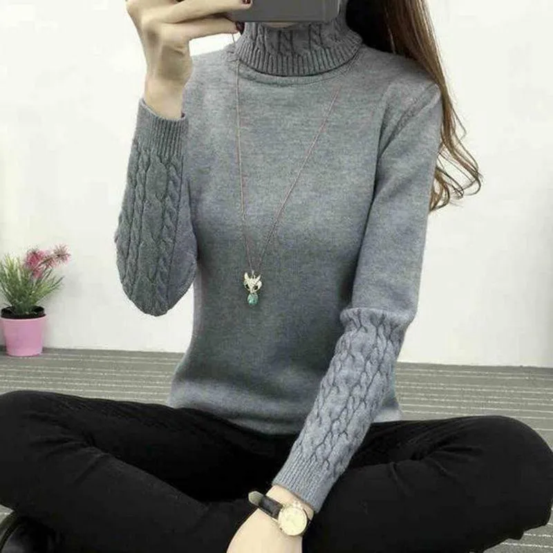 Thick Warm Turtleneck  Pullover Knit Long Sleeve Cashmere Sweater