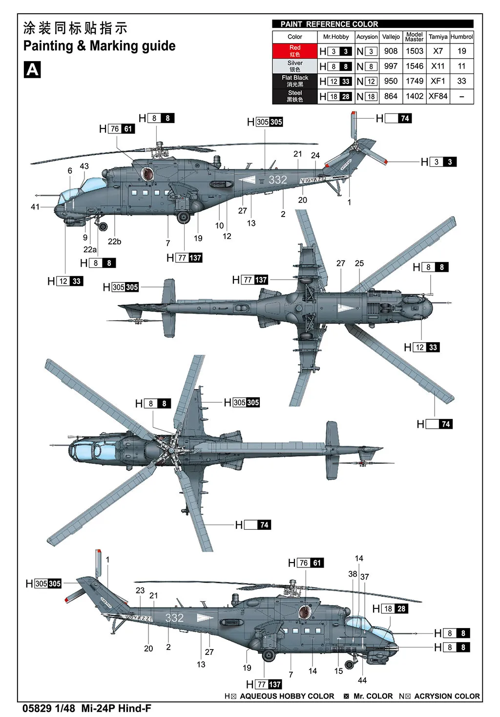 Trumpeter 05829 1/48 Mil Mi-24P Hind F Russian Attack Helicopter kit