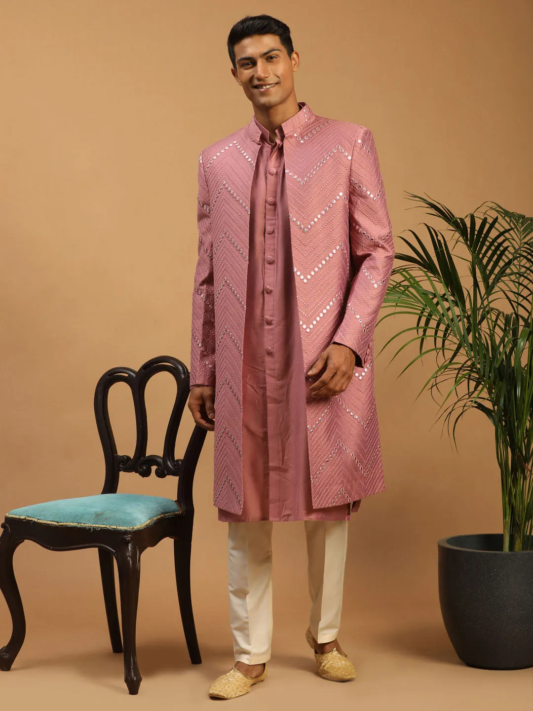 Vastramay Men's Pink Kurta Pant Combo