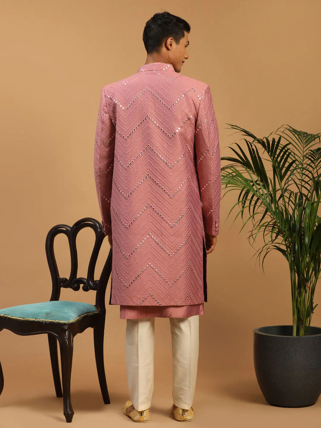 Vastramay Men's Pink Kurta Pant Combo