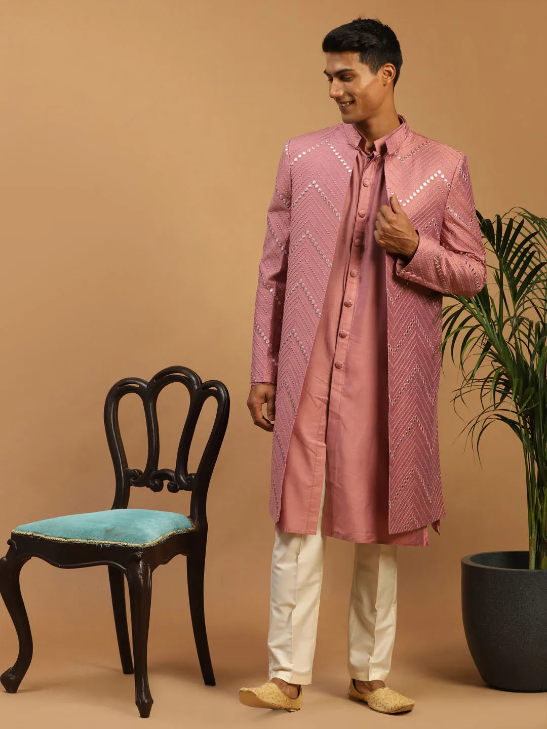 Vastramay Men's Pink Kurta Pant Combo