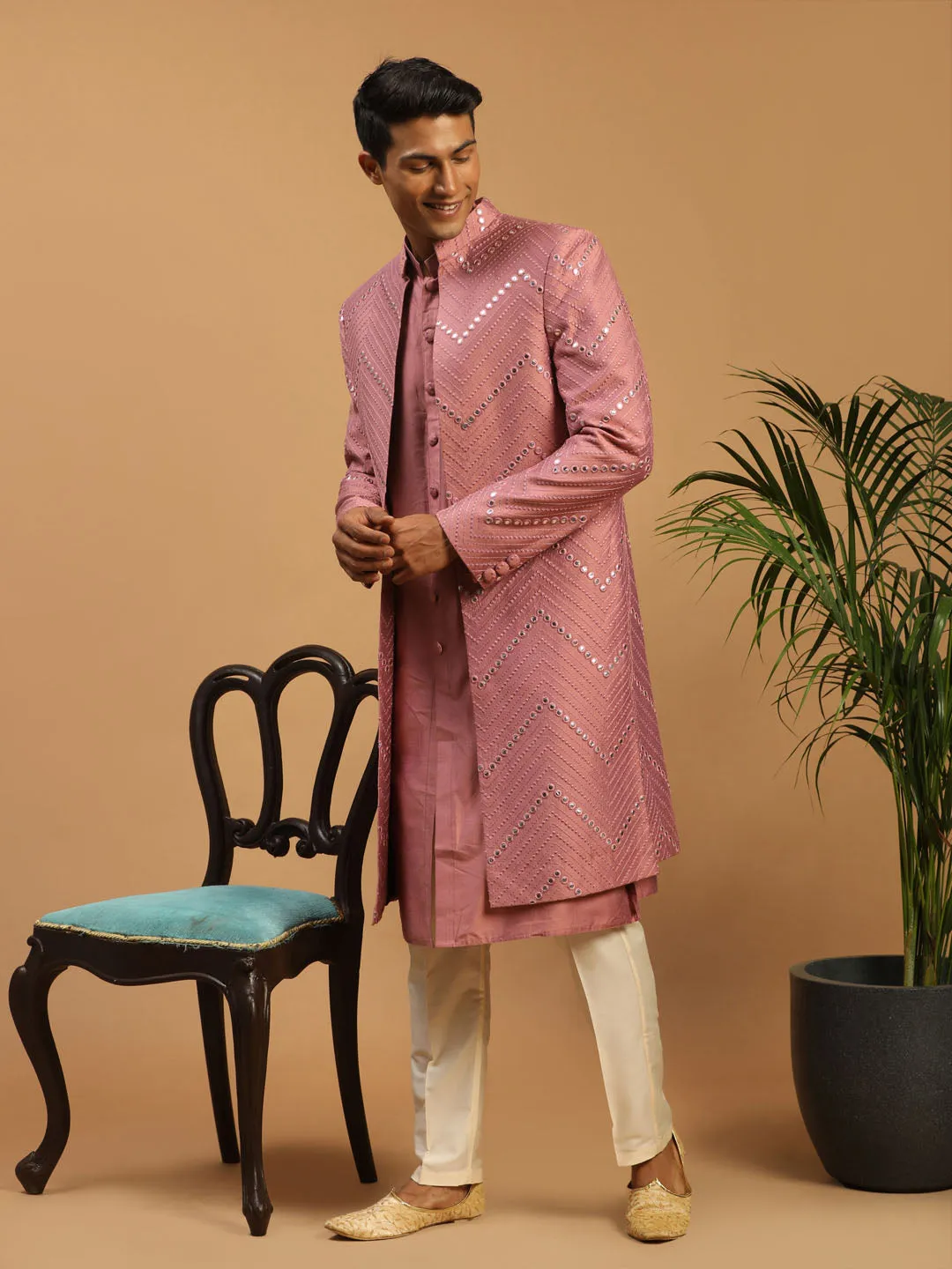 Vastramay Men's Pink Kurta Pant Combo