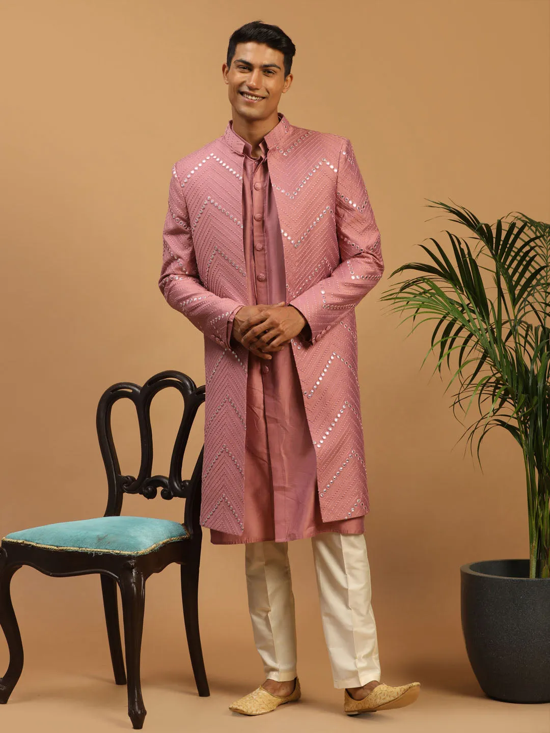 Vastramay Men's Pink Kurta Pant Combo