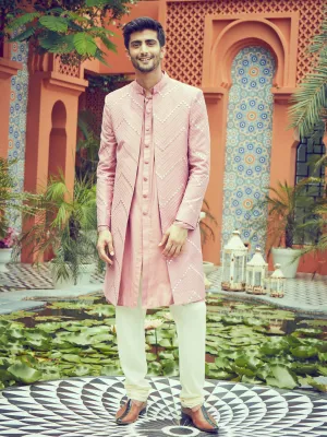 Vastramay Men's Pink Kurta Pant Combo