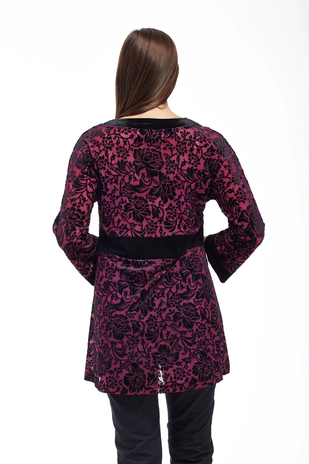 Velour Burnout Jacquard Trimmed Tunic