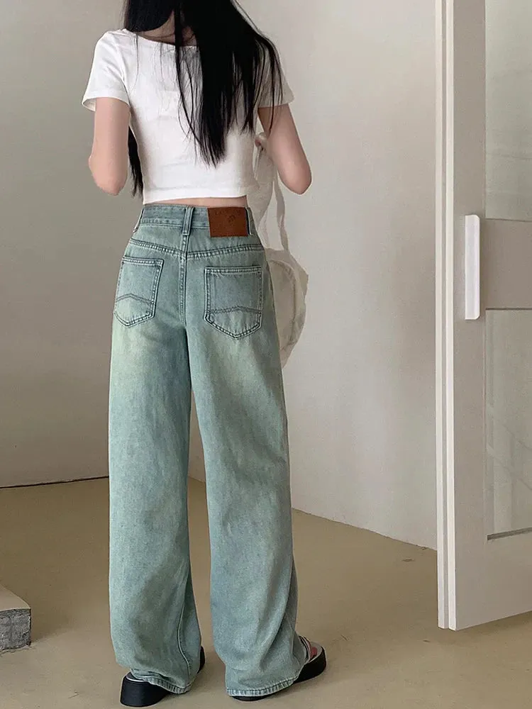 Vintage Blue Baggy Denim Long Women Streetwear High Waist Straight Wide Leg Jeans