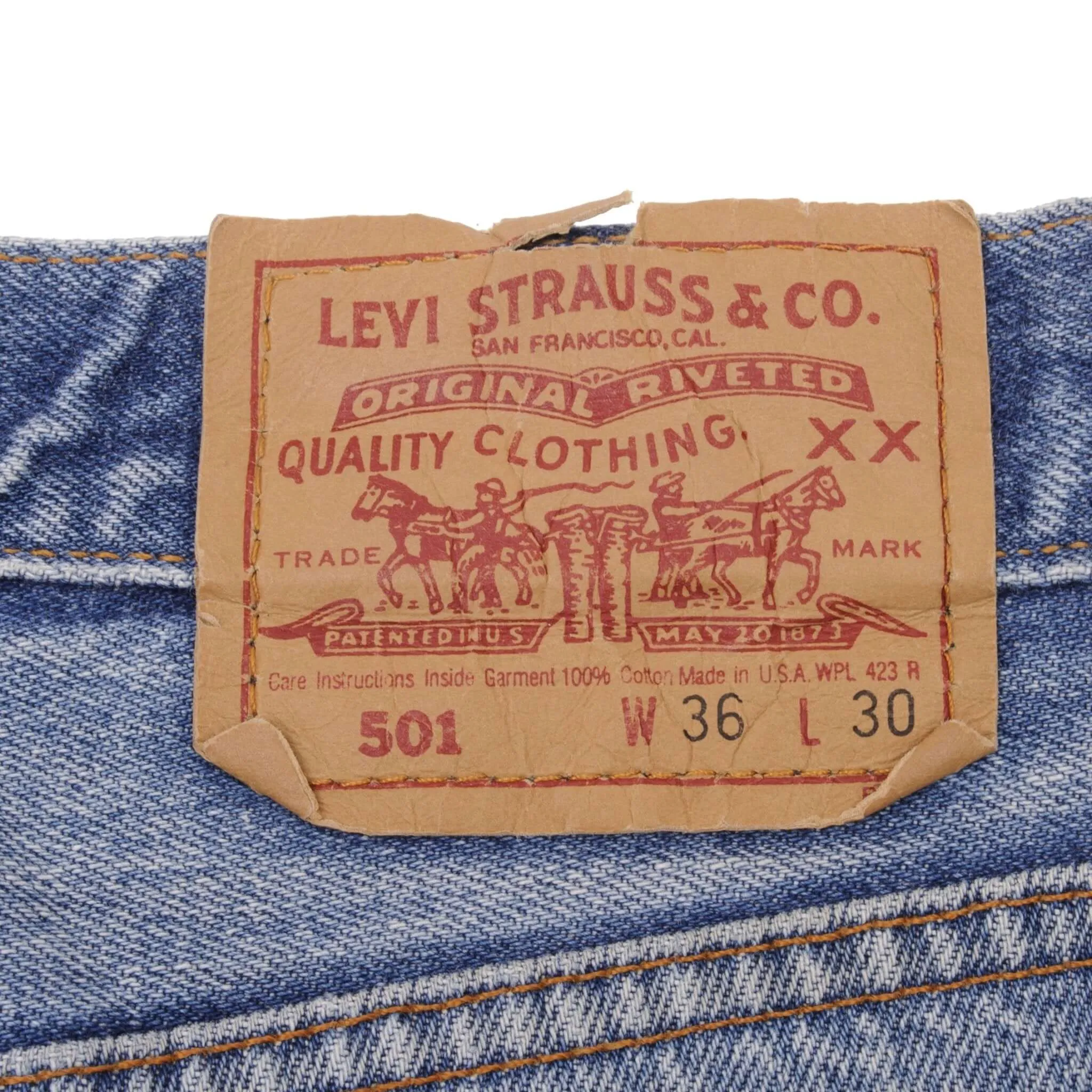 VINTAGE LEVIS 501 JEANS INDIGO 1980S SIZE W36 L30 MADE IN USA