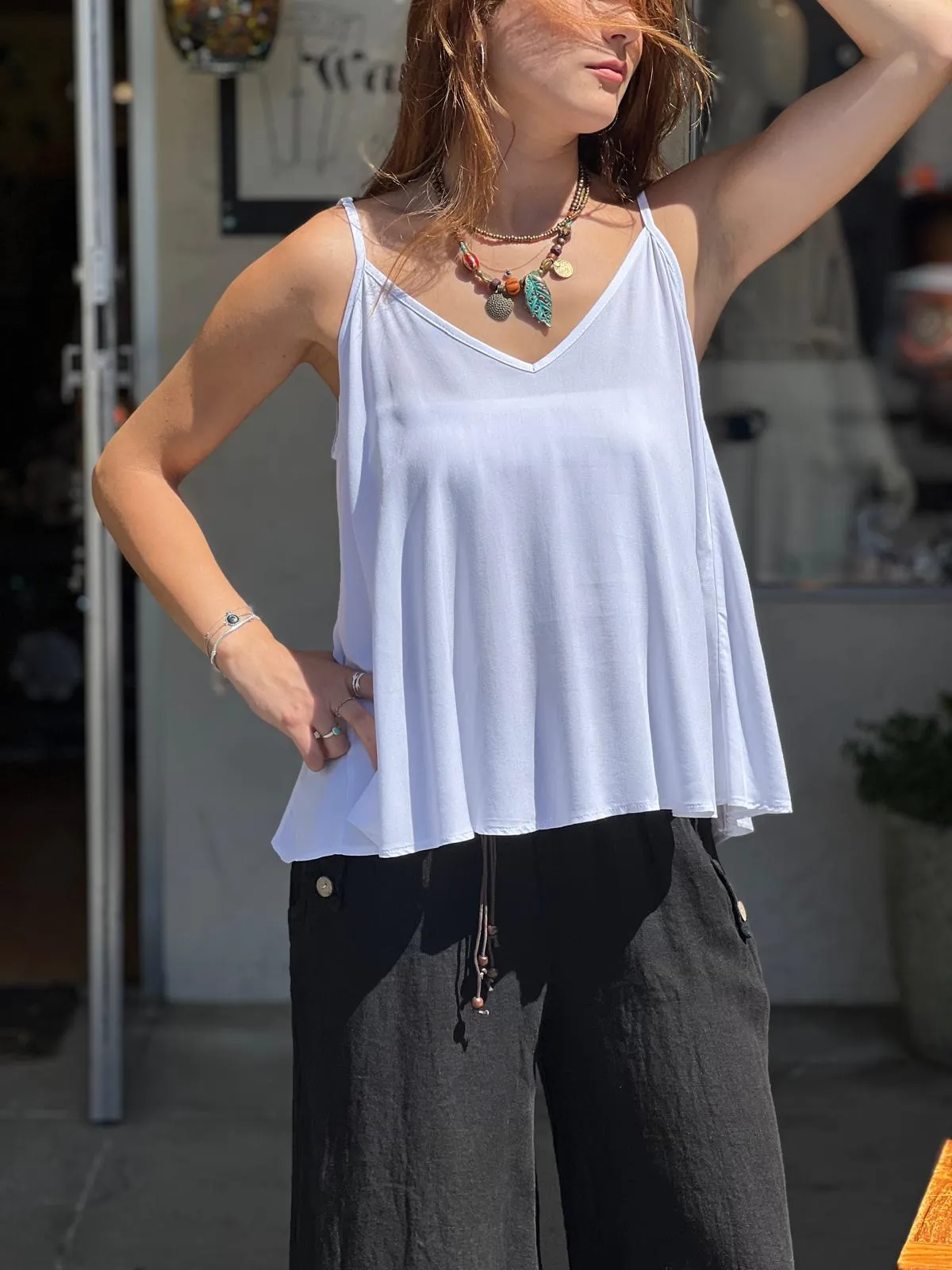 White Viscose Tunic with Adjustable Strap