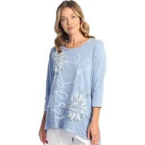 Women's Jess & Jane Mineral Washed Wavy Contrast Asymmetric Tunic Cornflower