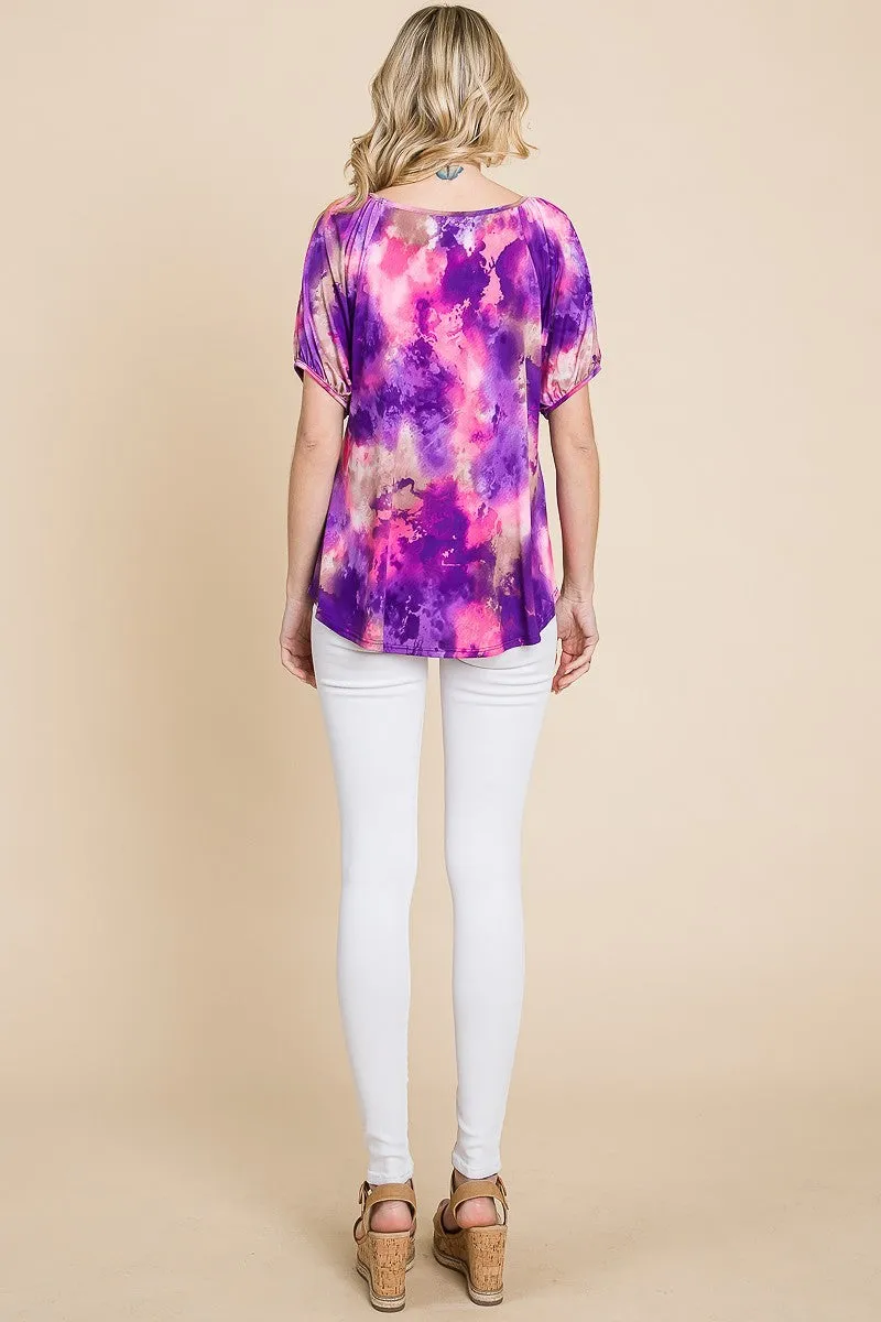 Women's Venechia Tie Dye Bubble Sleeves Tunic Top