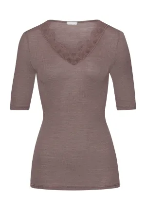 Woolen Lace Fine Ribbed Wool And Silk Fitted Top | Stonewash 70913-2756