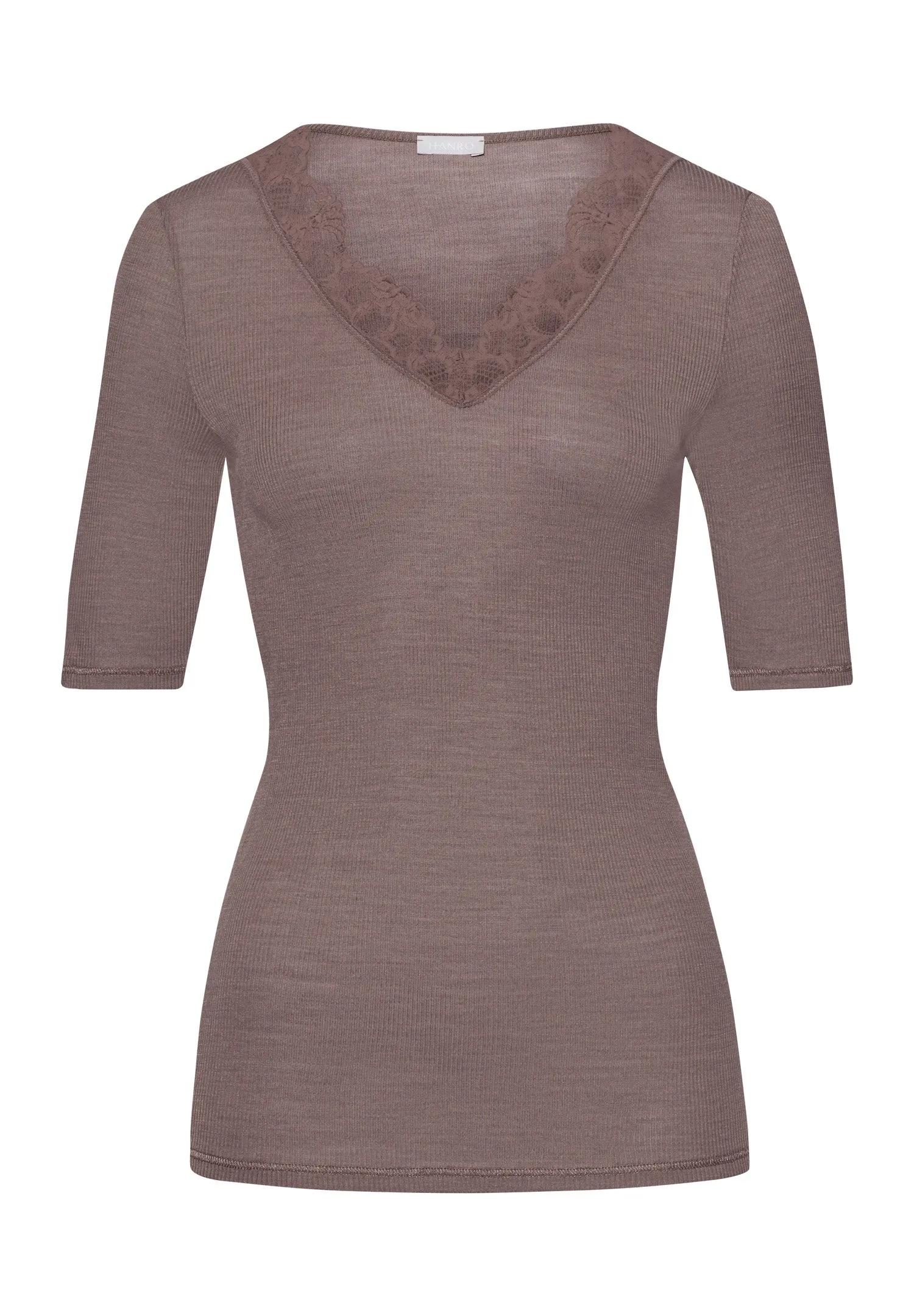 Woolen Lace Fine Ribbed Wool And Silk Fitted Top | Stonewash 70913-2756